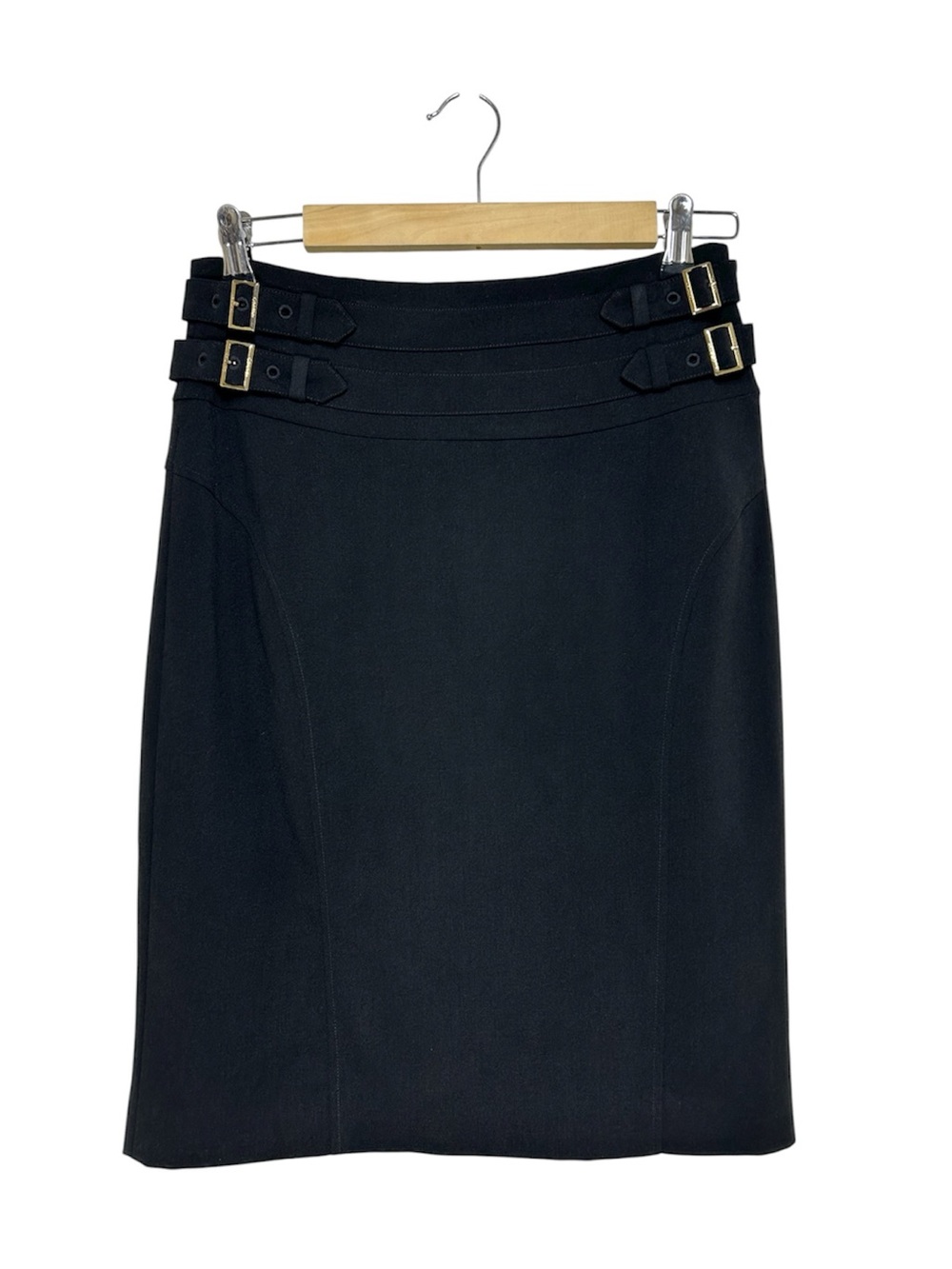 Calvin Klein Black Buckle Straps Detail Preppy Versatile Lined Pencil Skirt S